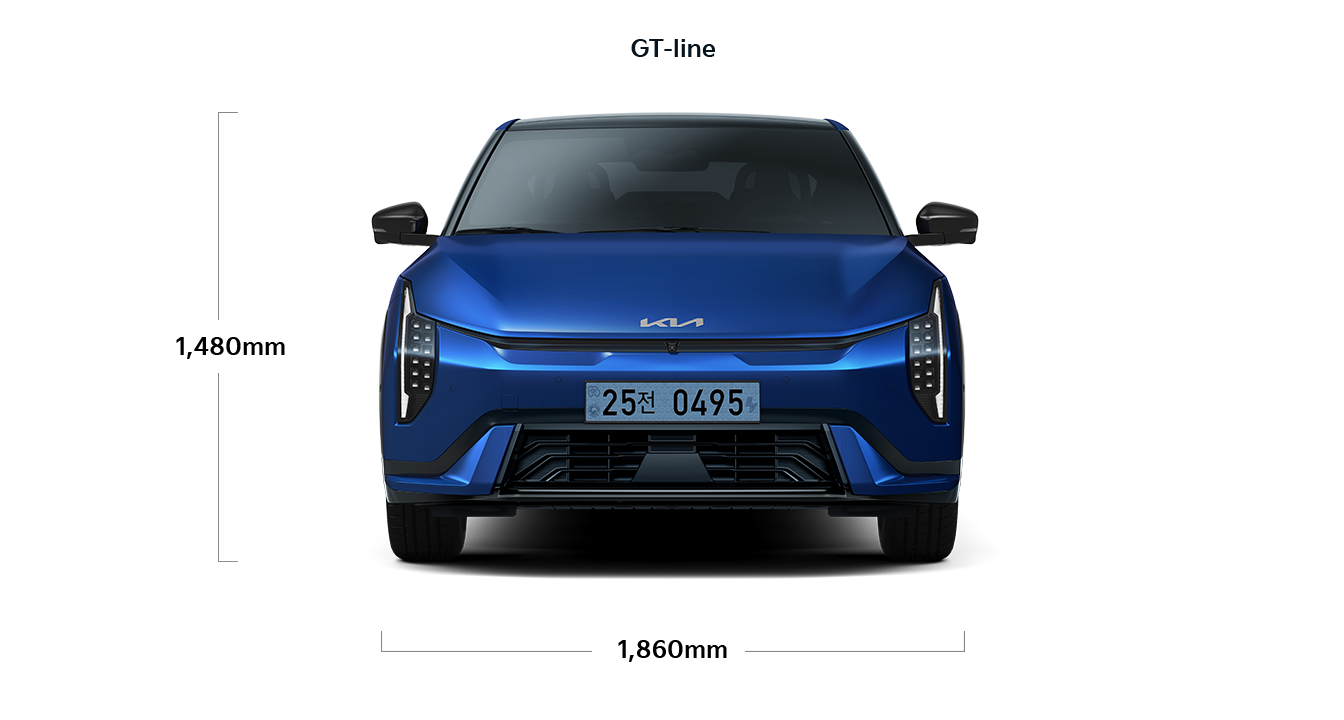 EV4 GT-line 제원 정면 : 전고 1,480mm, 전폭 1,860mm
