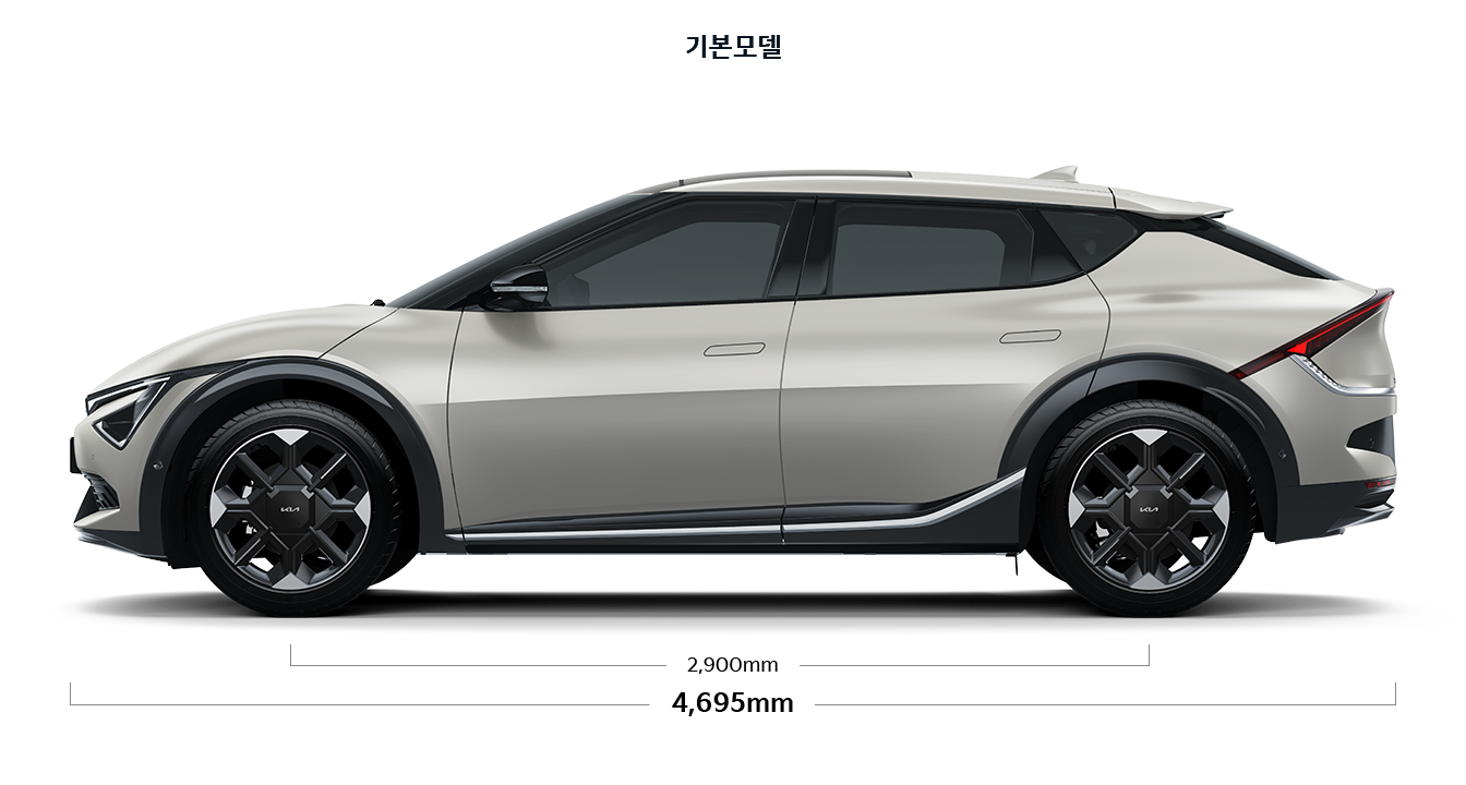EV6 기본모델 제원 측면 : 전장 4,695mm, 축거 2,900mm
