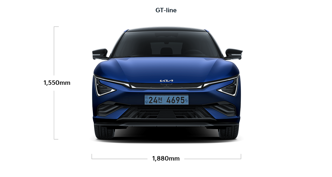EV6 GT-line 제원 정면 : 전폭 1,890mm, 전고 1,550mm