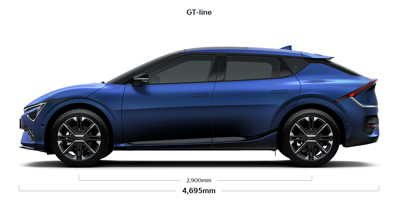 EV6 GT-line 제원 측면 : 전장 4,695mm, 축거 2,900mm