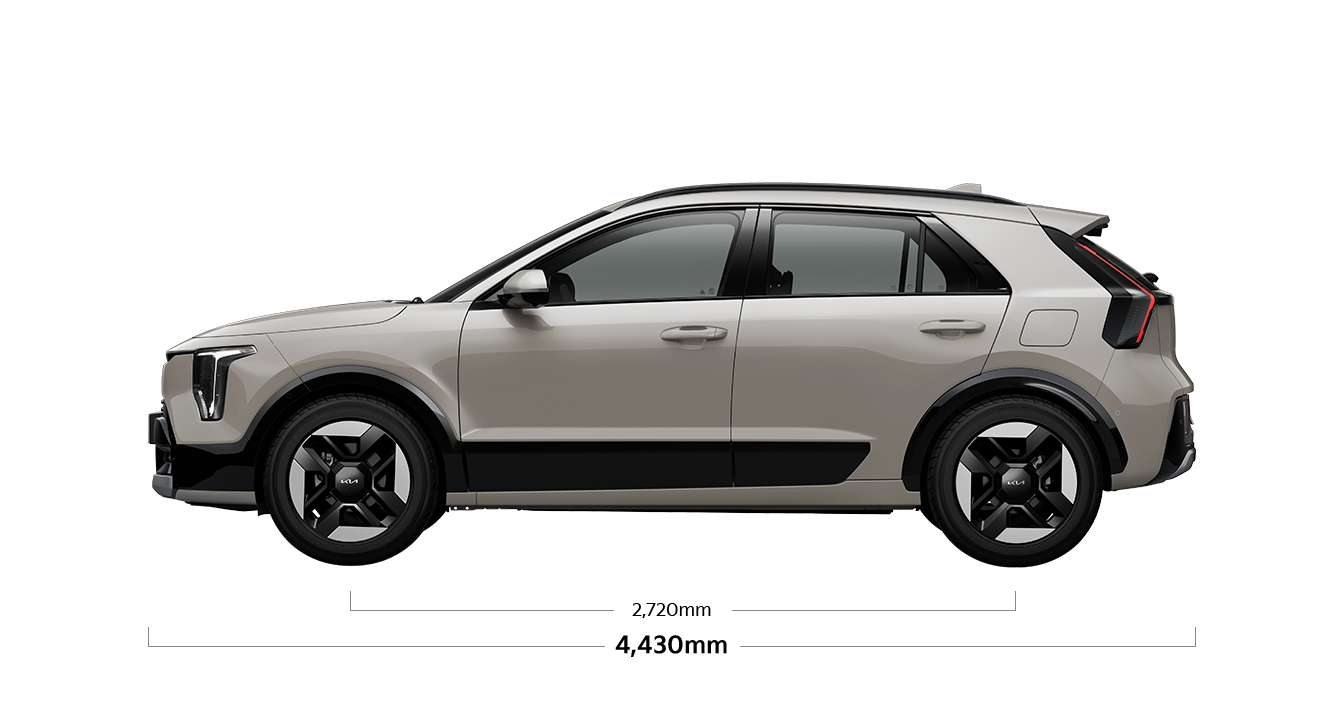 니로 제원 측면 : 전장 4,430mm, 축거 2,720mm