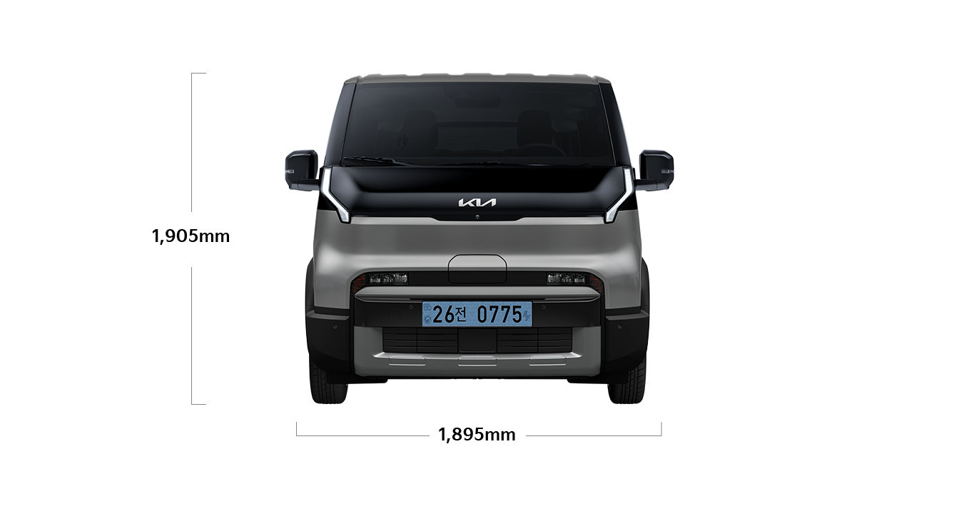 PV5 WAV 제원 정면 : 전폭 1,895mm, 전고 1,905mm