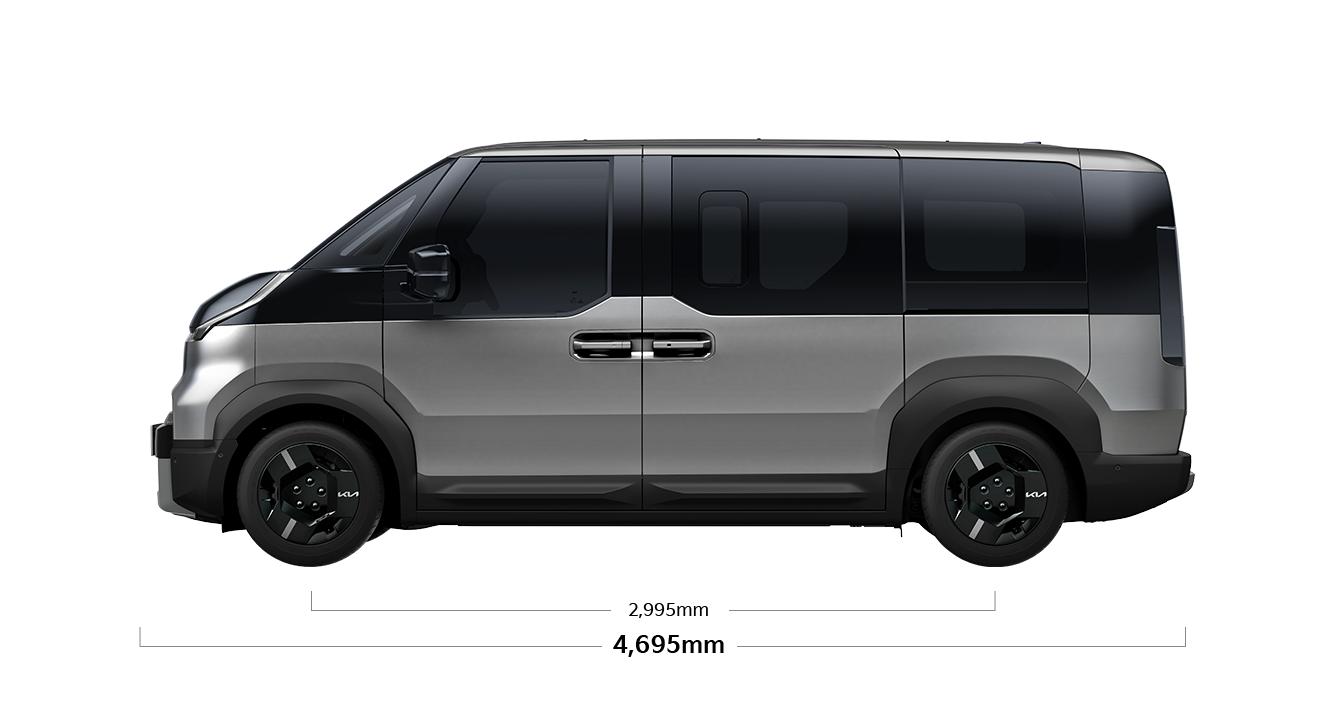 PV5 WAV 제원 측면 : 휠베이스 2,995mm, 전장 4,695mm