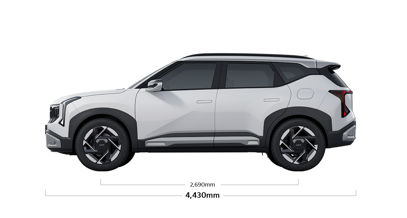 셀토스 제원 측면 : 전장 4.390mm, 축거 2,630mm